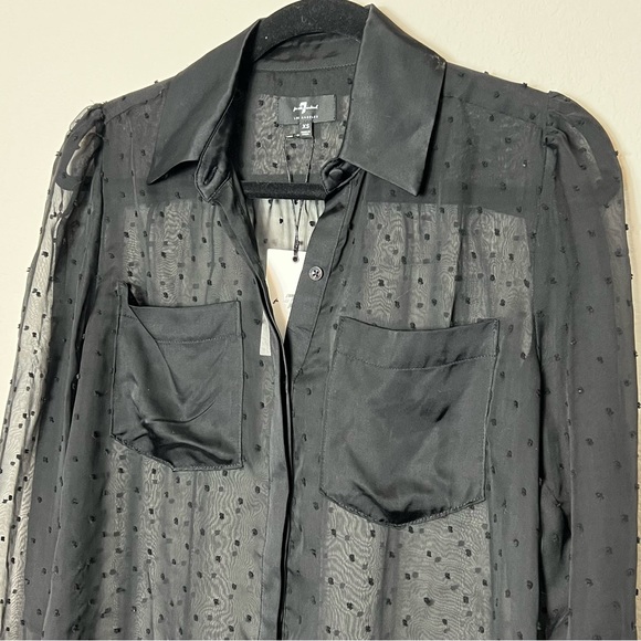 NWT 7 For All Mankind Swiss Dot Patch Pocket Top in Jet Black - Picture 4 of 7